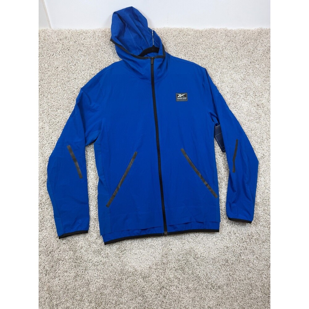 Reebok Men's M Blue Speedwick Hooded Running Jacket Full Zip Reflective NWT